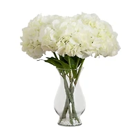 20" White Artificial Hydrangea Arrangement in Glass Vase
