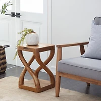 20" Brown Teak Wood Contemporary Stool