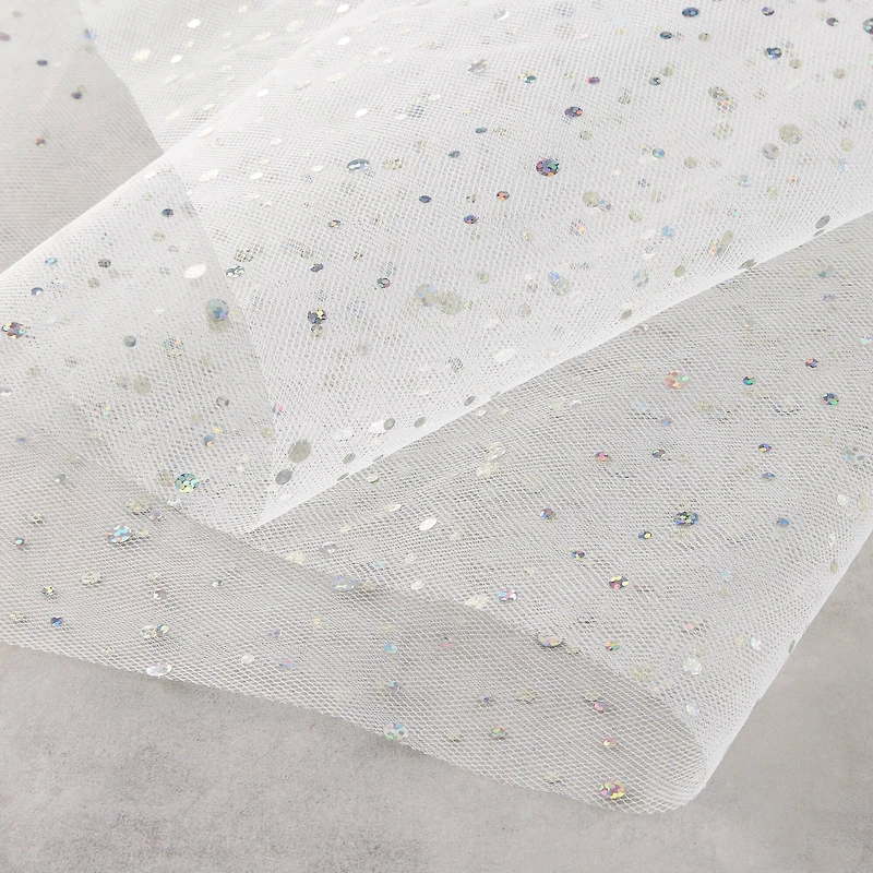 54" x 9yd. White Holographic Dot Tulle by Celebrate It™