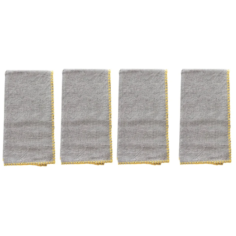 Hello Honey® Gray with Embroidered Yellow Edge Cotton Napkin Set, 4ct.