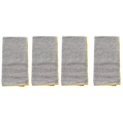 Hello Honey® Gray with Embroidered Yellow Edge Cotton Napkin Set, 4ct.