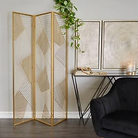 Gold Metal Hinged Foldable Partition 3 Panel Geometric Room Divider Screen 43" x 2" x 67"