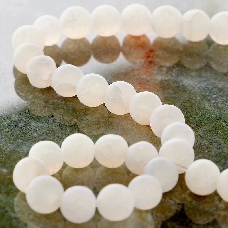 12 Pack: Matte White Crackle Agate Round Beads, 6mm by Bead Landing™