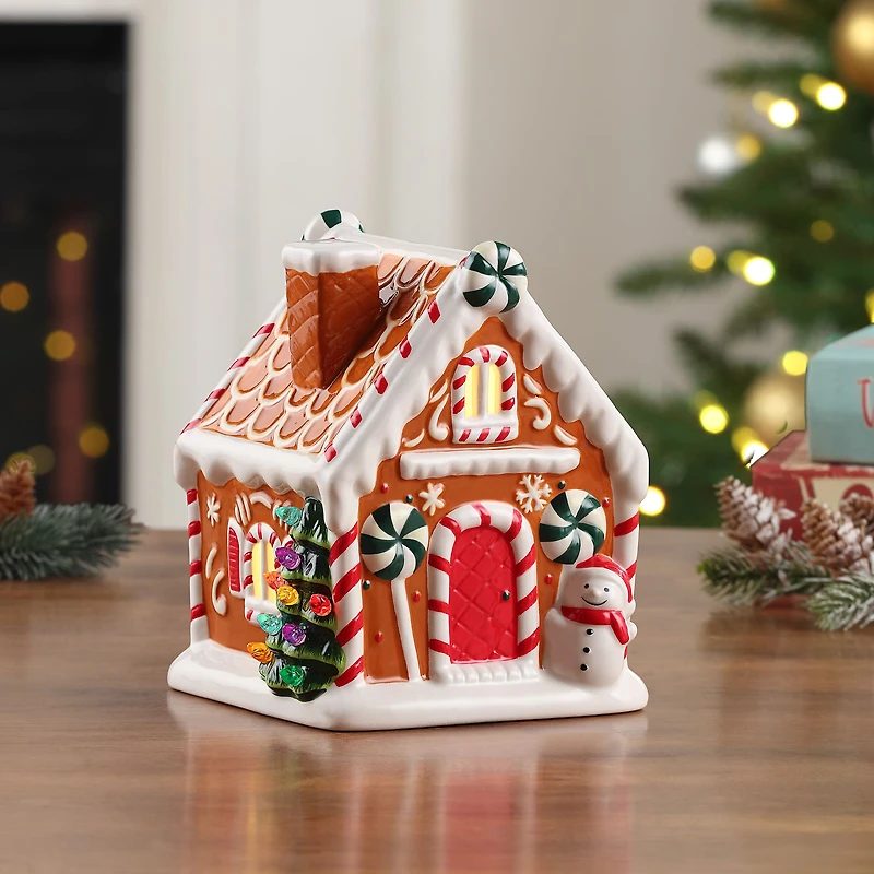 7" Brown Nostalgic Ceramic Lit Gingerbread House