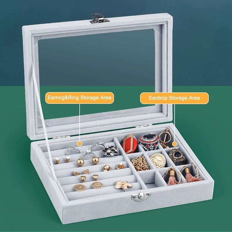 NEX™ 8" Gray Velvet Jewelry Organizer For Earring and Rings