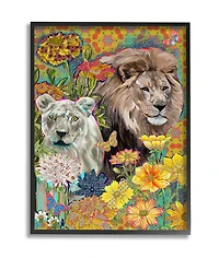 Stupell Industries Lion Couple Behind Tropical Florals Arabesque Pattern in Frame Wall Art