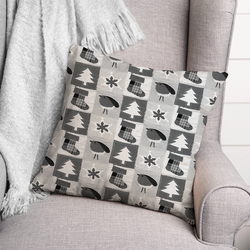 Neutral Primitive Christmas Pattern Throw Pillow