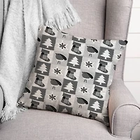 Neutral Primitive Christmas Pattern Throw Pillow