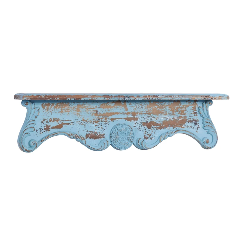 32" Blue Wood Rustic Wall Shelf