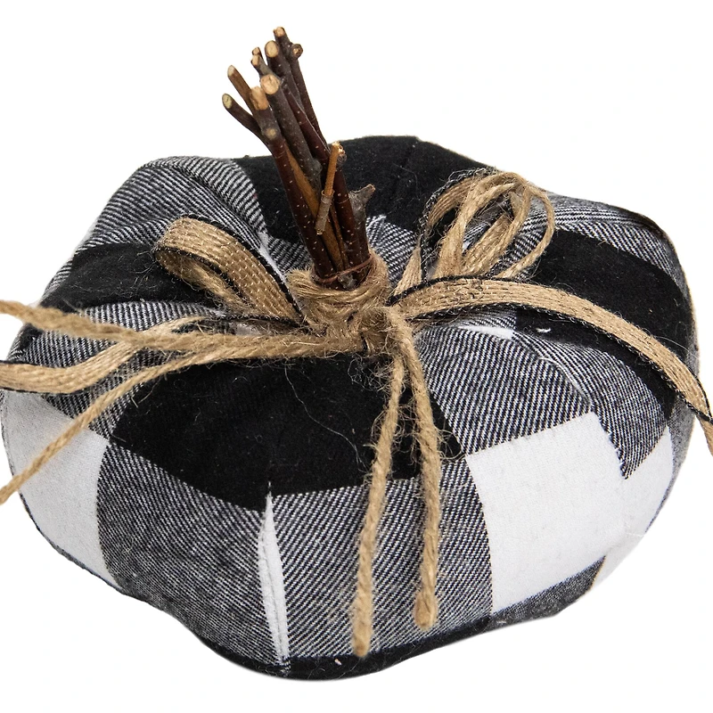 4.5" Black & White Buffalo Plaid Plush Fall Harvest Pumpkin