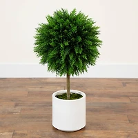 2.5ft. UV-Resistant Artificial Cedar Ball Topiary Tree in White Decorative Planter
