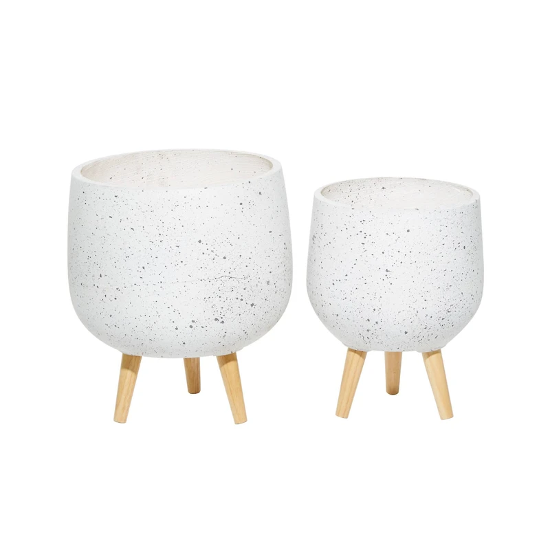 Set of 2 White MgO Contemporary Planter 17", 15"