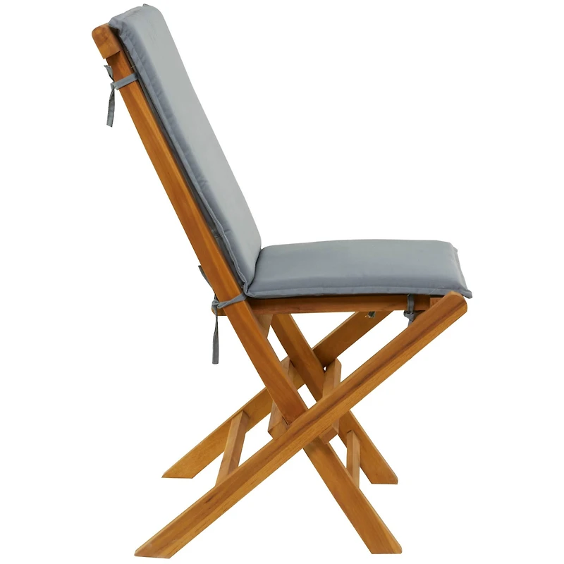 36" Brown Teak Wood Folding Outdoor Dining Chair With Cushions Set