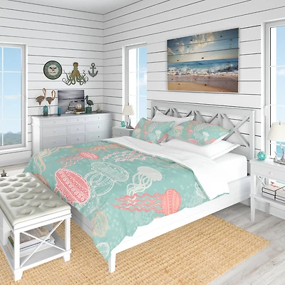 Designart 'Jellyfish Pattern' Nautical & Coastal Bedding Set