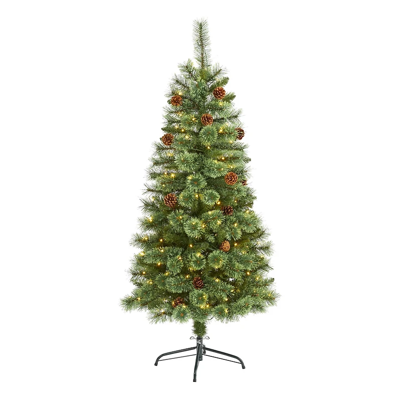 5ft. Pre-Lit White Mountain Pine & Pinecones Artificial Christmas Tree with Clear LED Lights