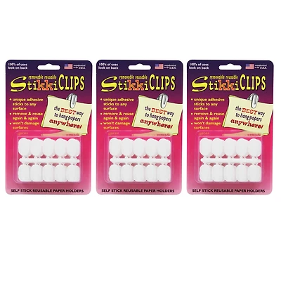 StikkiCLIPS™ White Adhesive Clips, 3 Packs of 30
