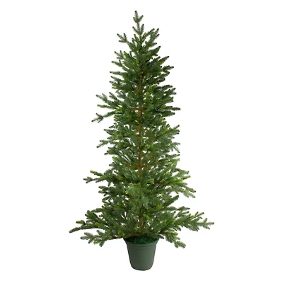 6ft. Unlit Real Touch™️ Noble Pine Artificial Potted Christmas Tree in Green Pot