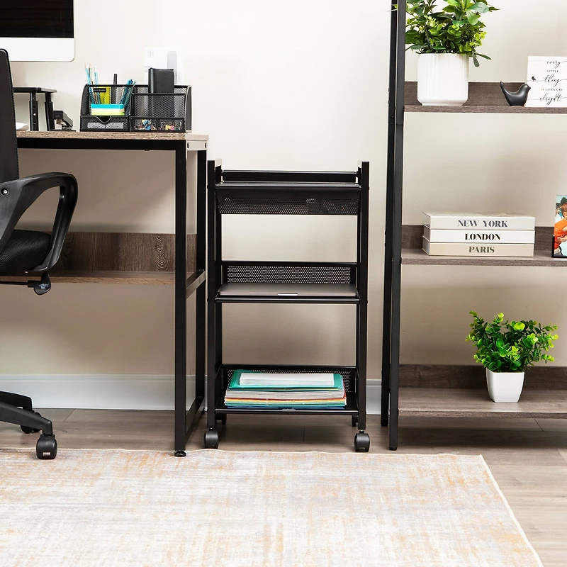 Mind Reader Cart with Covered Compartment, Office Organizer, Storage, 3-Tier, Office, Metal