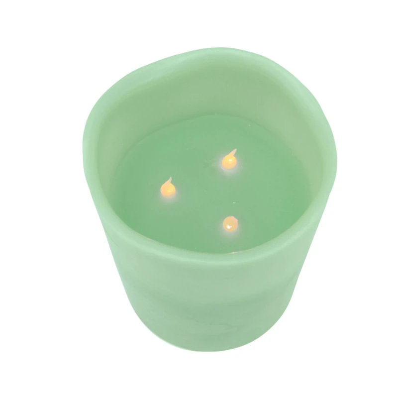 8" Sage Green LED 3-Wick Flickering Wax Pillar Candle