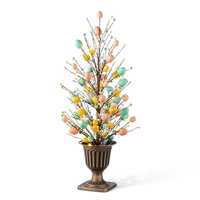 Glitzhome® 36" Lighted Easter Egg & Berries Urn Porch Tree with Timer
