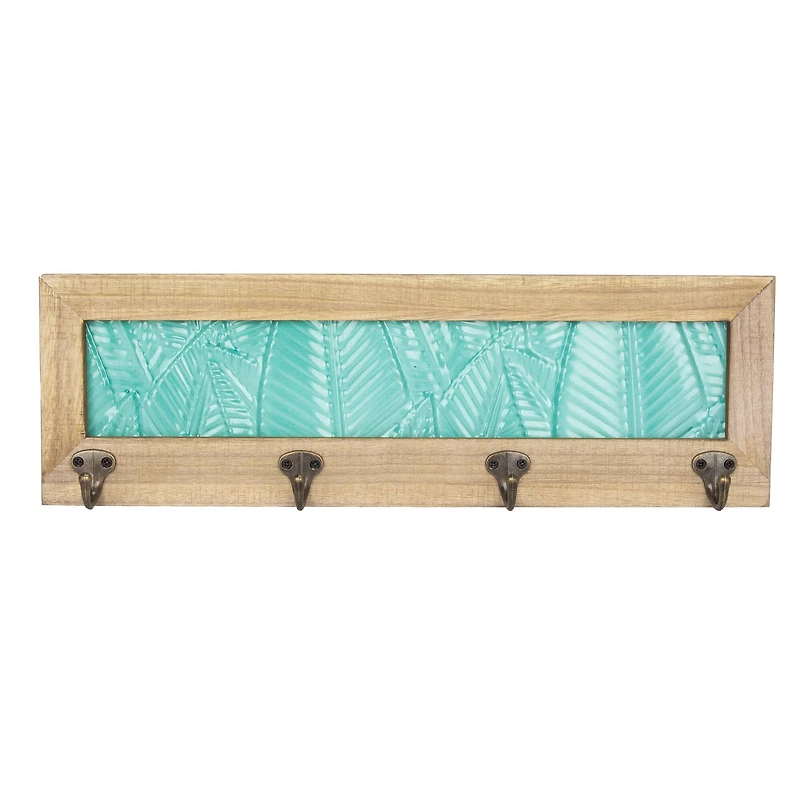 Teal Tropical Leaves Wall Mounted Rack