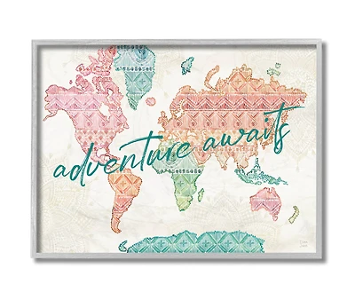 Stupell Industries Adventure Awaits Macramé Pattern World Map Framed Wall Art