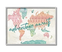 Stupell Industries Adventure Awaits Macramé Pattern World Map Framed Wall Art