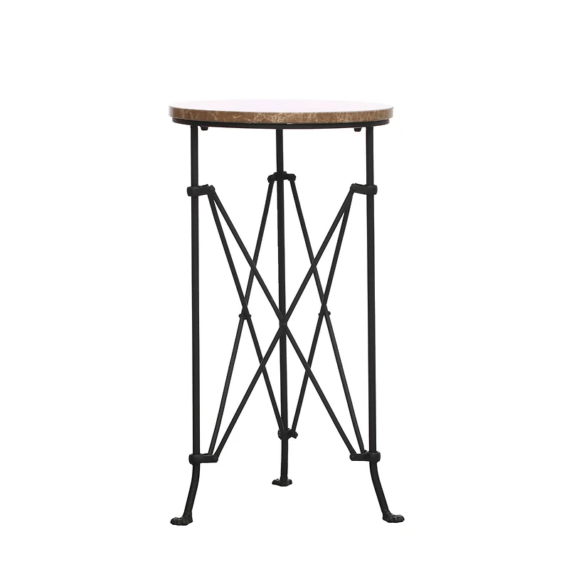 Hello Honey® 2ft. Tan Marble Top Modern Round Metal Accent Table