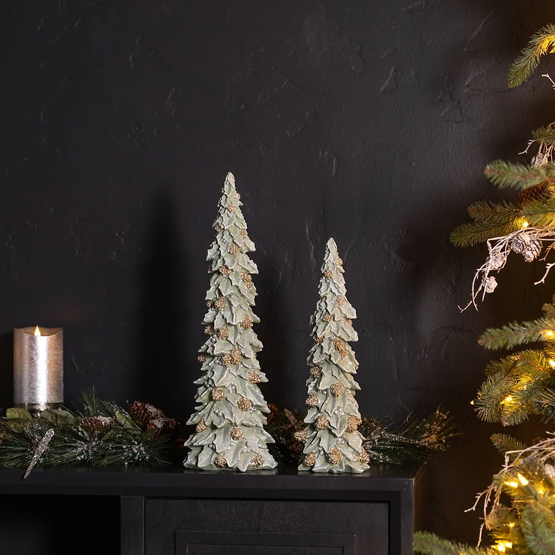 Glittered Holly Pinecone Tree Set
