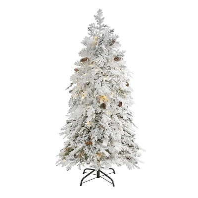 5ft. Pre-Lit Flocked Montana Down Swept Spruce Artificial Christmas Tree with Clear LED Lights