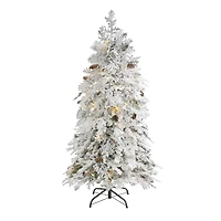 5ft. Pre-Lit Flocked Montana Down Swept Spruce Artificial Christmas Tree with Clear LED Lights