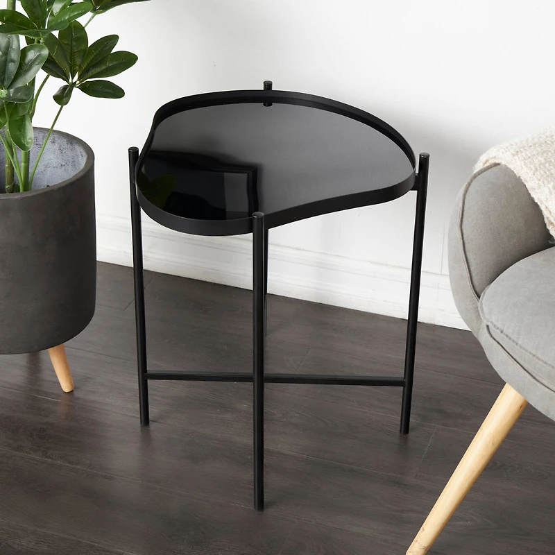 Black Metal Abstract Wavy Accent Table with X-Shaped Base
