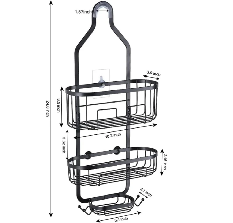 NEX™ 24.8" Black Over the Shower Caddy