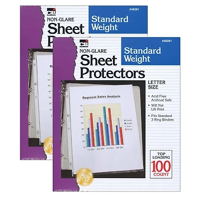 Charles Leonard Letter Size Non-Glare Sheet Protectors, 2 Packs of 100