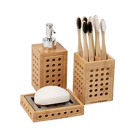 Mind Reader Lattice Bamboo Soap Dish, Liquid Dispenser & Toothbrush Holder Set