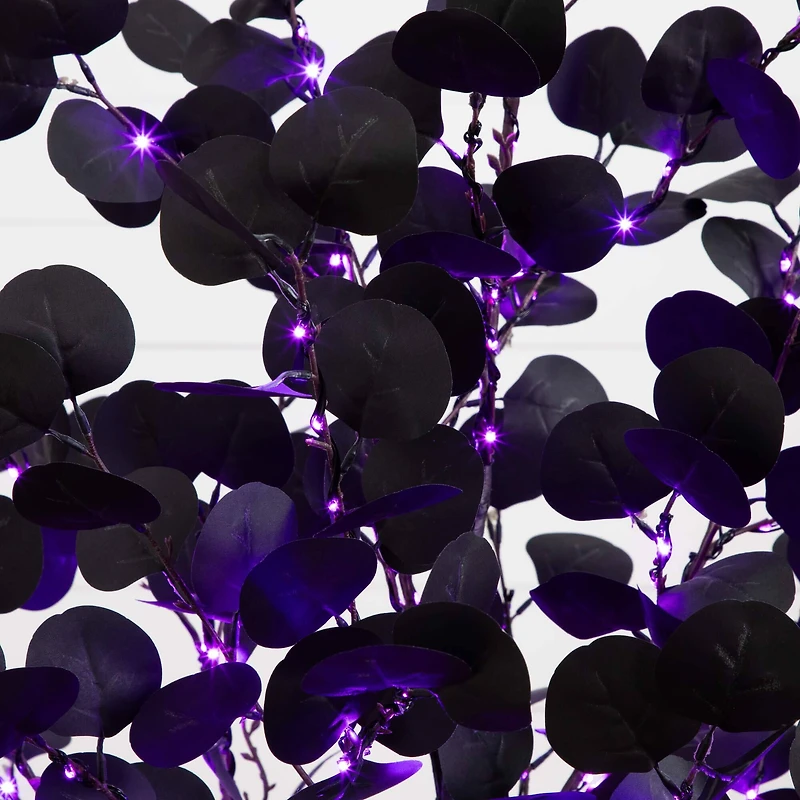 5ft. Pre-Lit Artificial Halloween Black Eucalyptus Tree with 220 Orange & Purple LED Lights