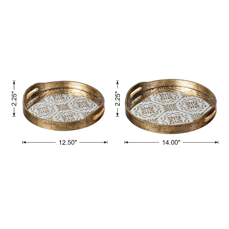 Glitzhome® Gold Round Abstract Mirrored Trays Set