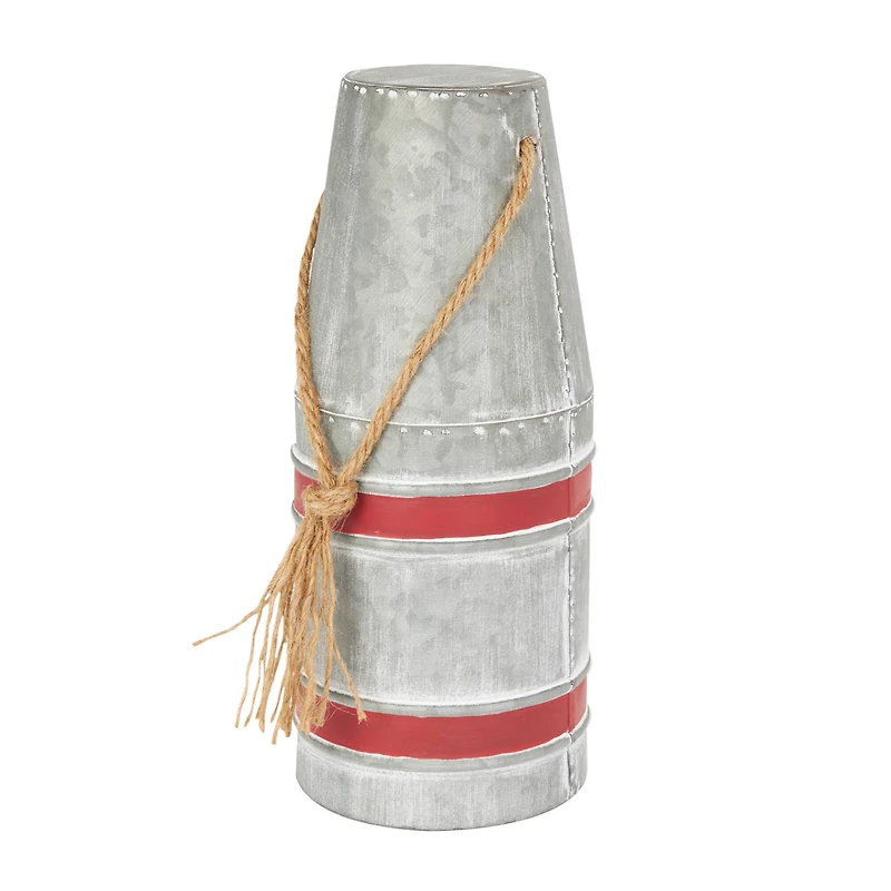 Gray Metal Buoy Striped Sculpture with Rope Handles Set