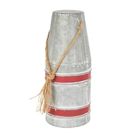 Gray Metal Buoy Striped Sculpture with Rope Handles Set