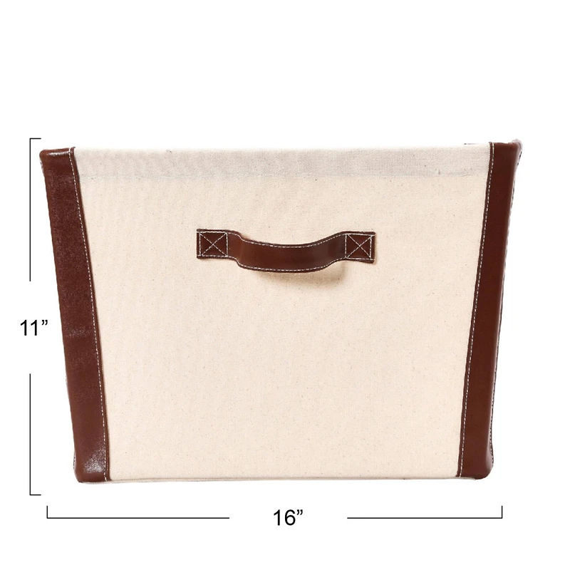 Household Essentials 16" Canvas Bin with Vegan Leather Trim