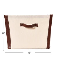 Household Essentials 16" Canvas Bin with Vegan Leather Trim