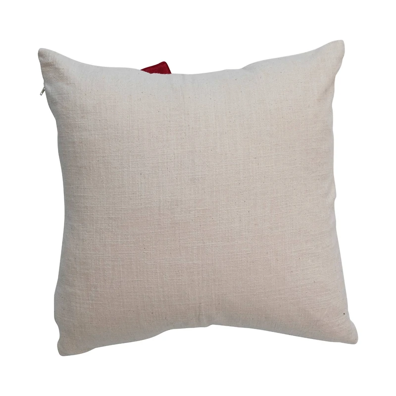 Hello Honey® Cream & Red Hand-Woven Cotton Slub Pillow with Bow