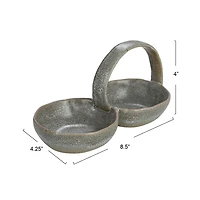 Hello Honey® 8.5" Gray Stoneware Double Bowl with Handle