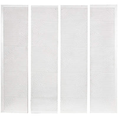 CosmoLiving by Cosmopolitan Wooden White Handmade Carved Panel Geometric Wall Art with Looped Sand Art Design, Set of 4