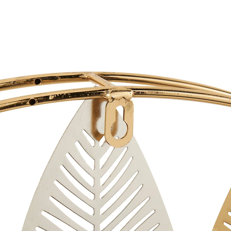 Gold Metal Leaf Wall Décor with Circular Frame and Silver Accents