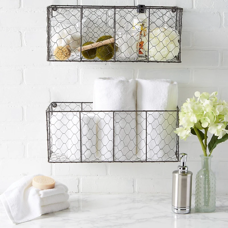 DII® Gray Wall Mount Chicken Wire Baskets