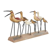 37" Brown Wood Bird Sculpture with Red Accents and Log Base