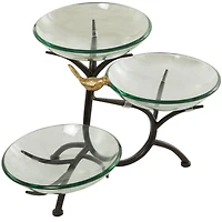 20" Clear Glass Kitchen Serving Bowl with 3-Tier Black Metal Branch Stand