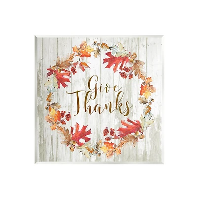 Stupell Industries Give Thanks Autumnal Wreath Wall Plaque Art