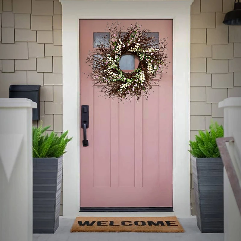 24" Spring Light Pink & Cream Forsythia Wreath